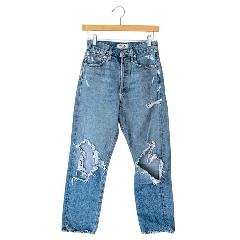 Agolde 90s Womens Straight Leg Denim Jeans 24 Blue Distressed Casual Loose Fit
